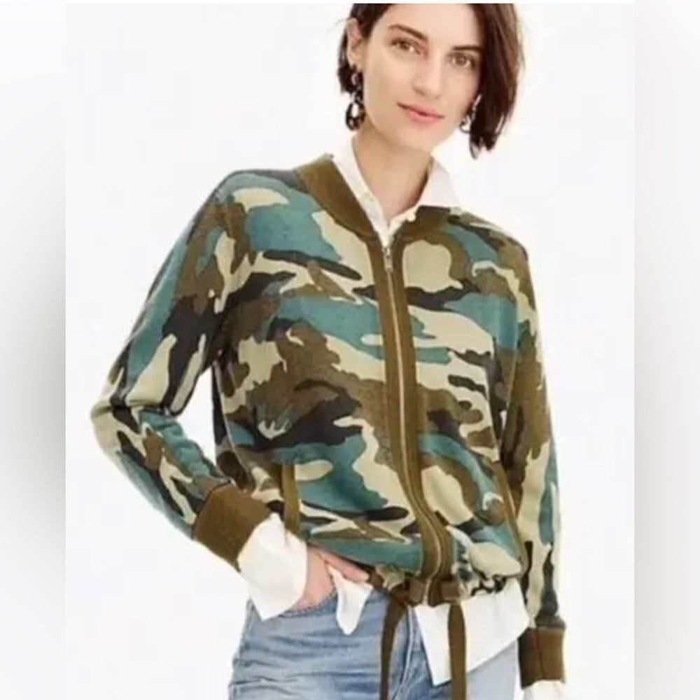 JCrew Camo Bomber Sweater Jacket XS